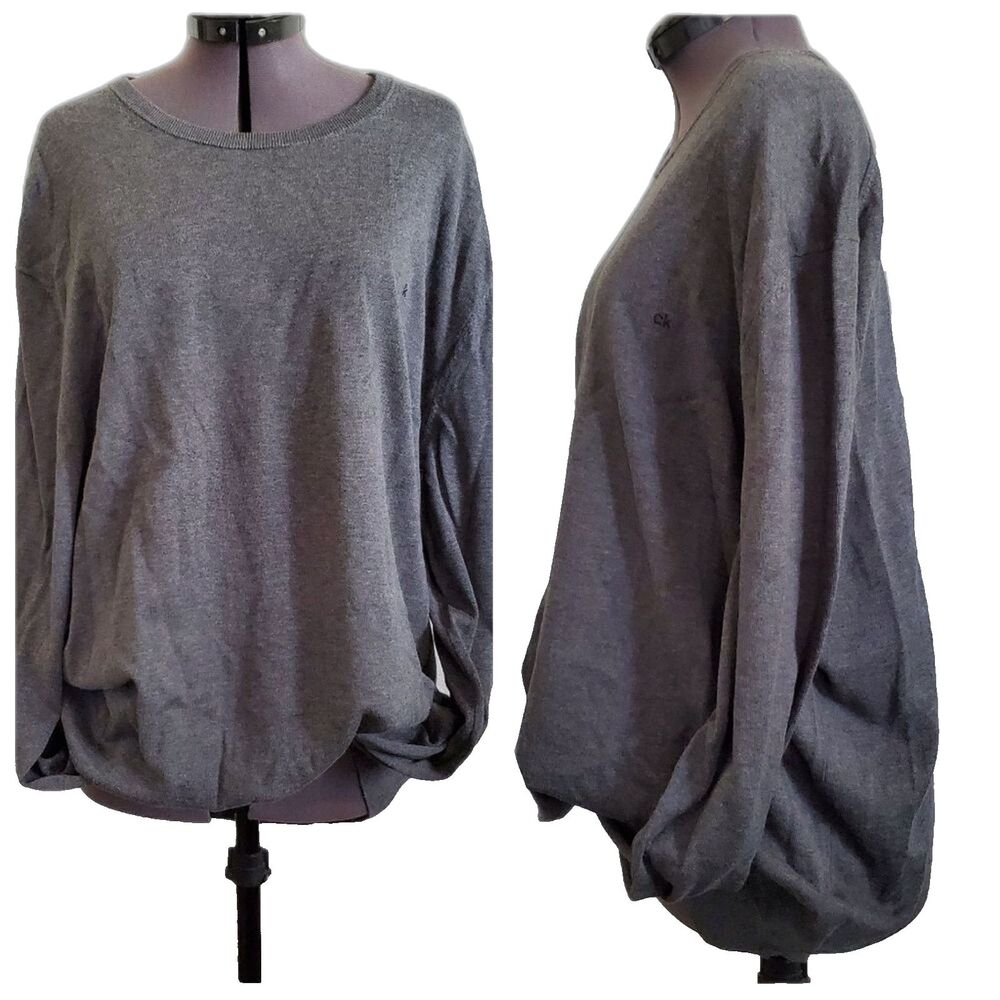 NWT Calvin Klein Sweater Men’s Size XXL (2XL) Gray Supima Cotton Pullover Crew